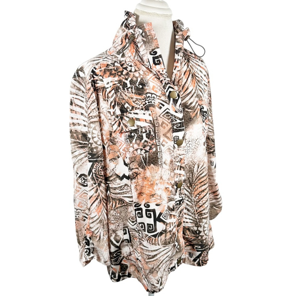 Chicos Tropical Aztec Snap Up Jacket Toggle Neck Artsy Beachy Top Size 3 = XL - Picture 6 of 11